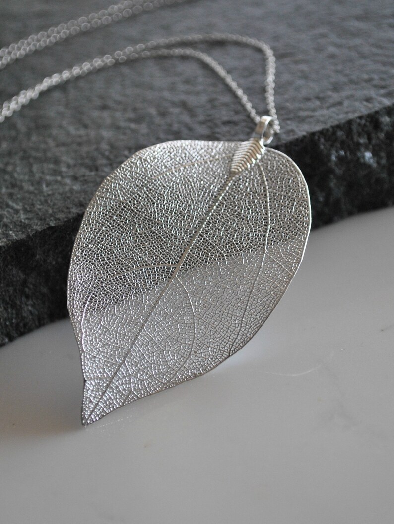Boho necklace natural leaf pendant Nature jewelry KN511 Silver Long necklace for women Unique gifts for women Real leaf necklace in gold