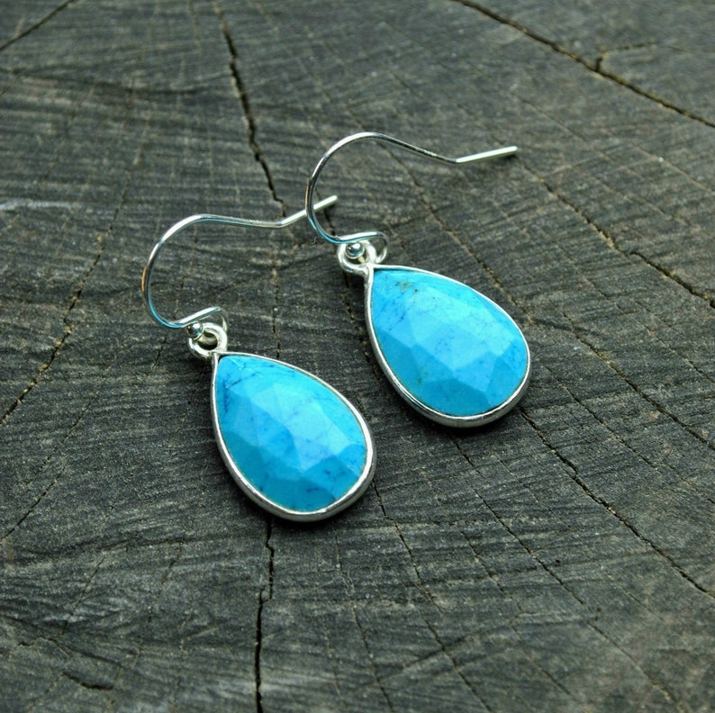 Genuine Turquoise Earrings, Sterling Silver, Turquoise Dangle Earrings, Small Drop Earrings Blue Turquoise Teardrop Earrings, Gift For Women image 9