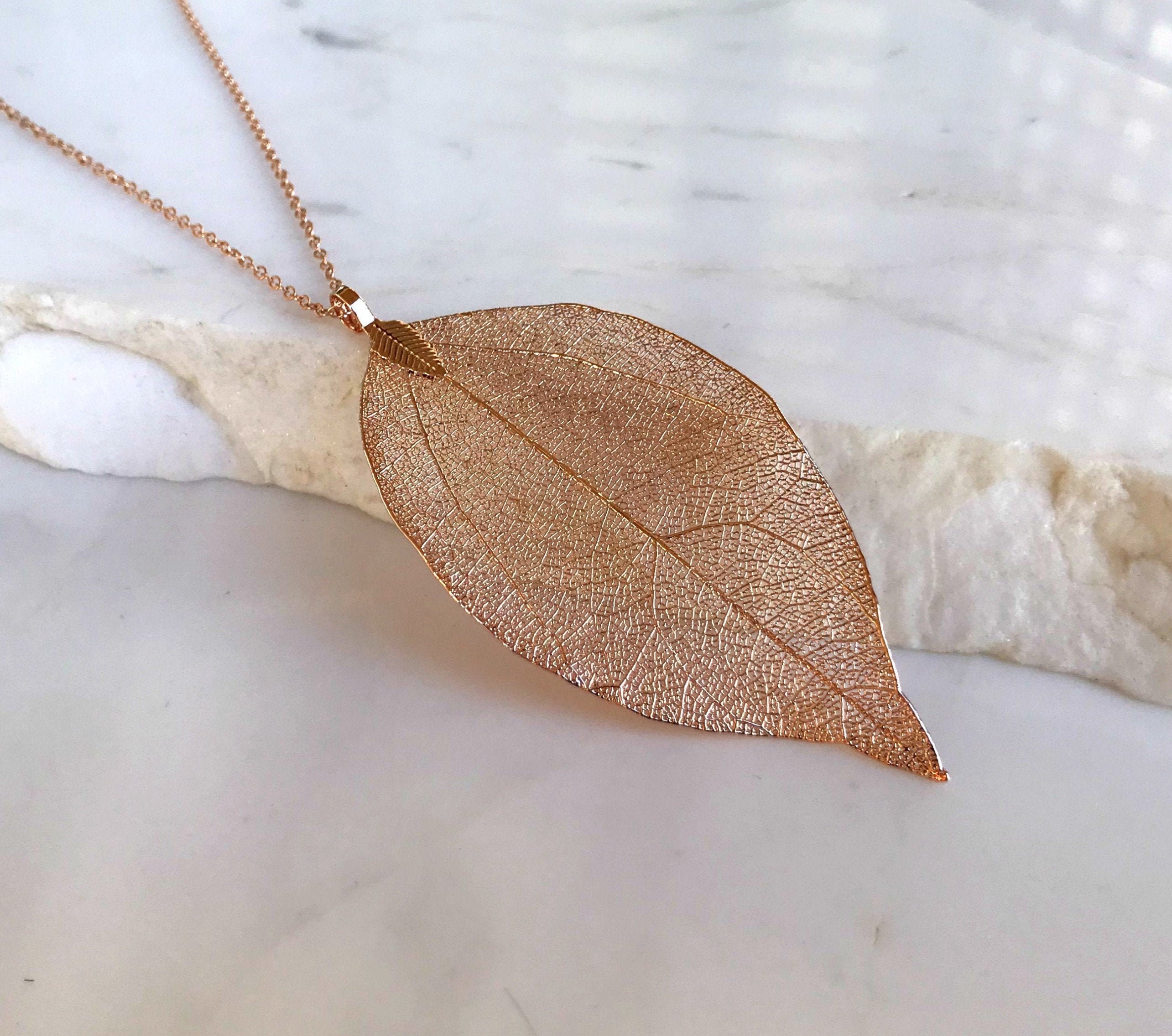 Real Leaf Necklace 14K Rose Gold Leaf Necklace Rose Gold Etsy