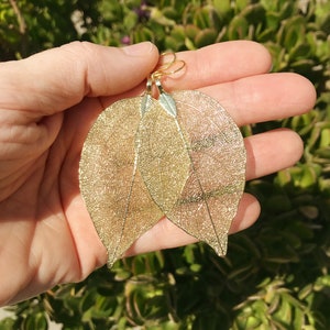 Real leaf earrings, 24K Gold leaf earrings dangle, Boho earrings, Gold drop earrings, Statement earrings, Veined leaves, Unique gift for her image 4