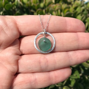 Sea glass necklace Sterling silver, Turquoise Blue Green, Handmade genuine sea glass jewelry, Sea glass pendant, Mothers Day Gift for her image 4