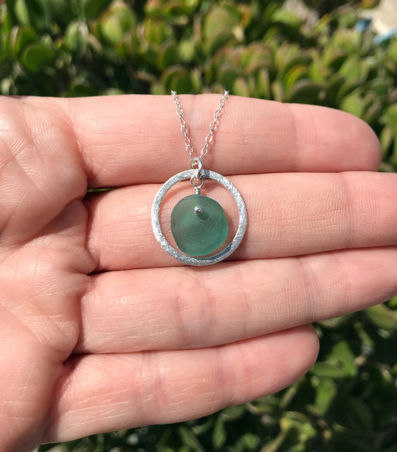 Sea glass necklace Sterling silver, Turquoise Blue Green, Handmade genuine sea glass jewelry, Sea glass pendant, Mothers Day Gift for her image 4