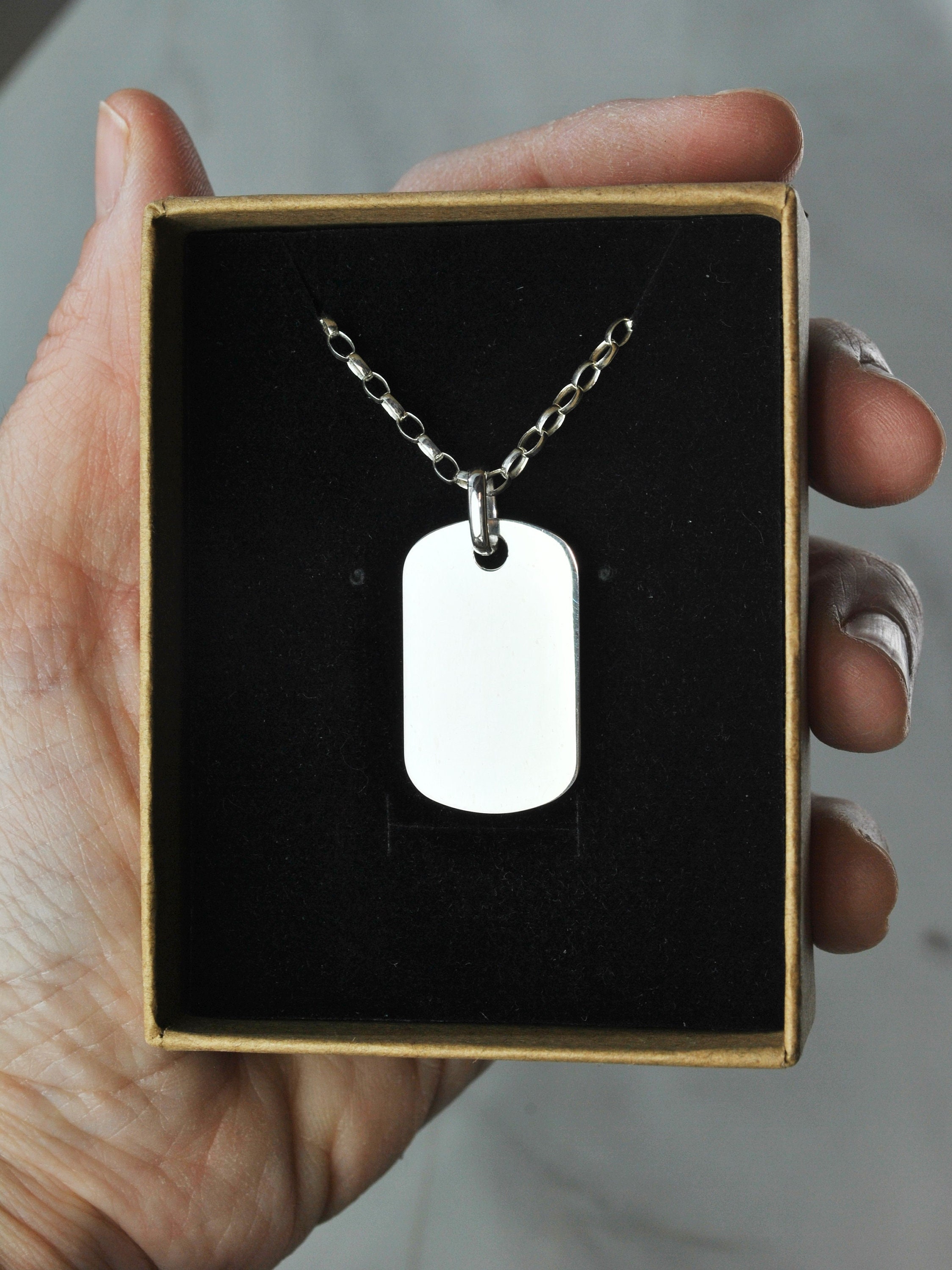 Mens Dog Tag Necklace Sterling Silver 