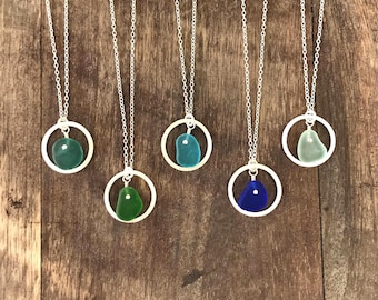 Sea Glass Necklace, Sterling Silver, Genuine Sea Glass Jewelry, Turquoise Blue Green Handmade Sea Glass Pendant, Beach Glass, Gift for Her