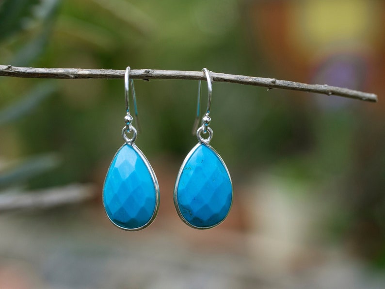 Genuine Turquoise Earrings, Sterling Silver, Turquoise Dangle Earrings, Small Drop Earrings Blue Turquoise Teardrop Earrings, Gift For Women image 5