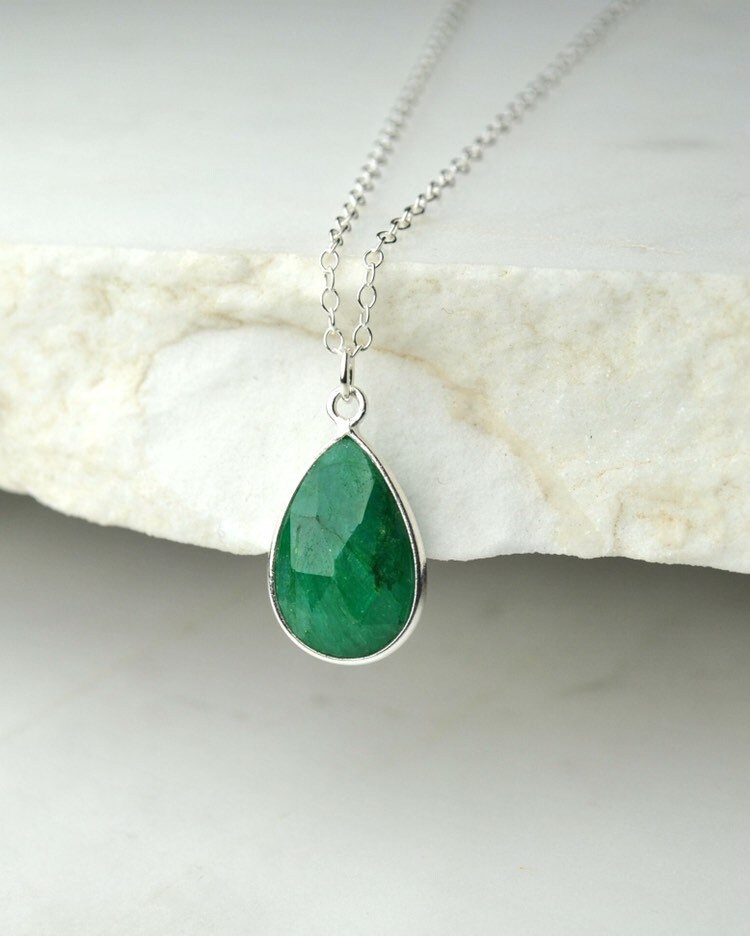 Genuine Raw Emerald Necklace Sterling Silver Forest Green - Etsy