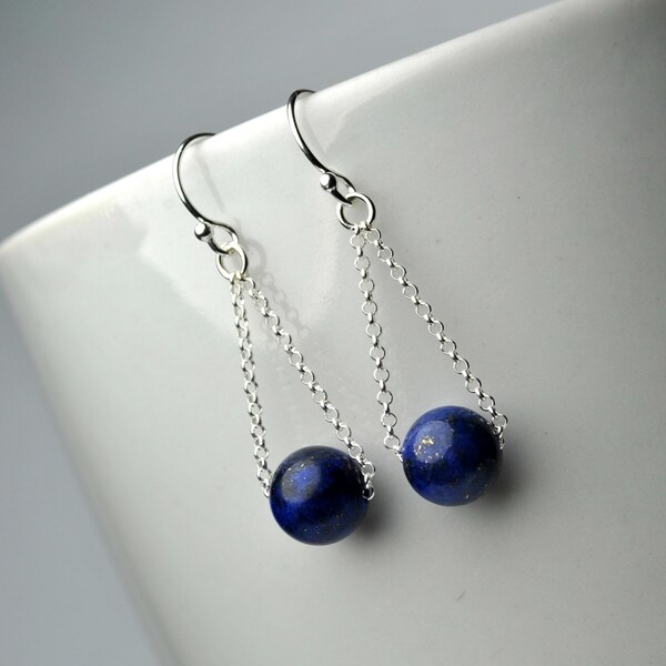 Lapis lazuli earrings, sterling silver, lapis everyday blue drop earrings, lapis lazuli jewelry September birthstone earrings gift for women