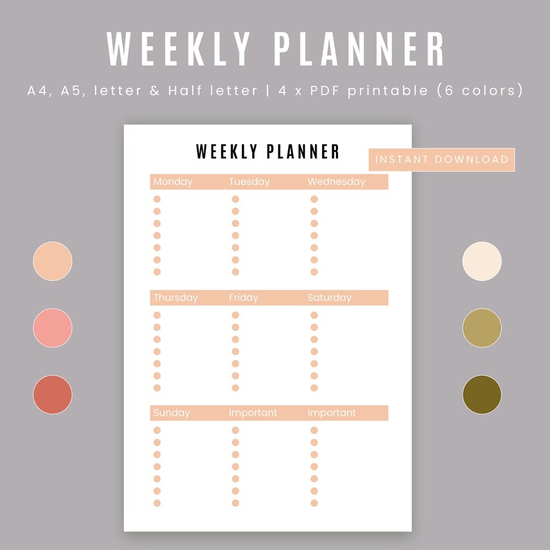 Weekly Printable Planner Printable PDF Instant Download A4, A5, Letter ...