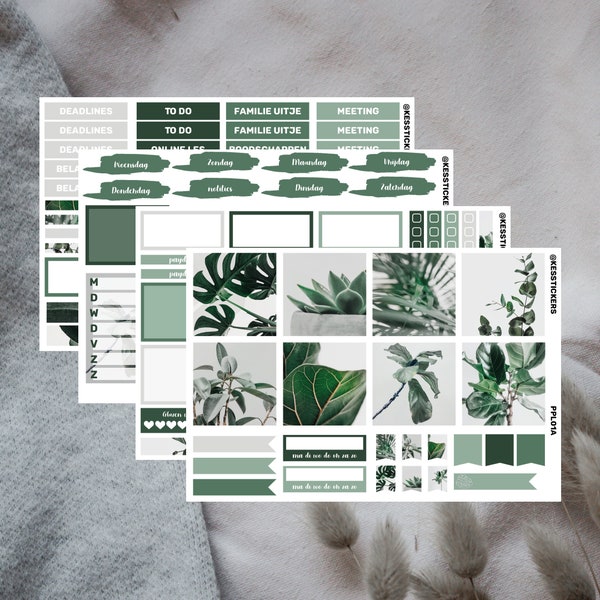 Plants planner sticker kit | Erin Condren | Mascha planner | 163 stickers  | weekly kit planning | decoration | En Nl Du | Room plants green