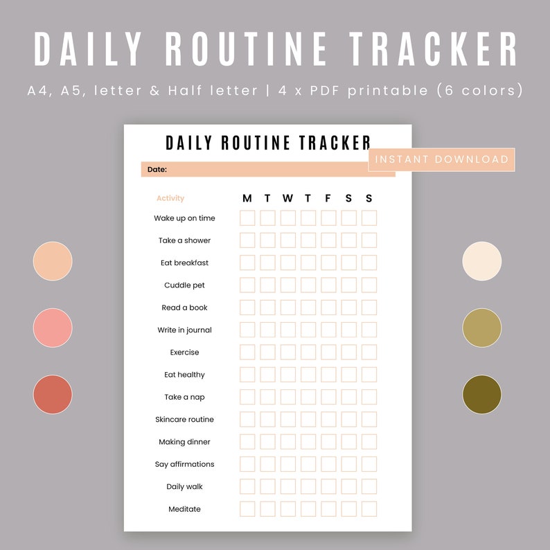 Daily Routine Tracker Printable Sheet| Printable | PDF | Instant ...
