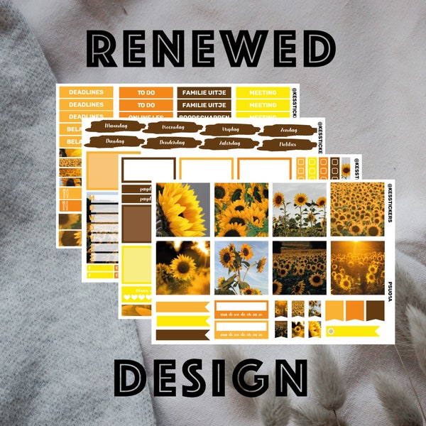 Sunflower planner stickerkit | Erin Condren | Mascha planner | 163 stickers | weekly kit planning | decoration | En Nl| yellow sun flowers