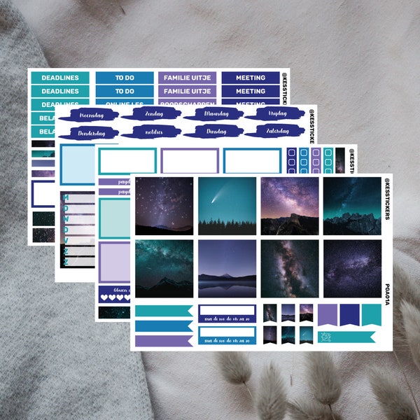 Galaxy planner sticker kit | Erin Condren | Mascha planner | 163 stickers  | weekly kit planning | decoration | En Nl Du | galaxy star night