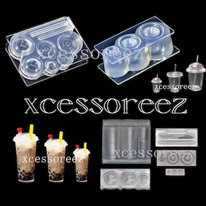 3D Silicone Dollhouse Miniature TO GO CUPS Molds 3 Sizes w/Lids and Straws, 2 styles available on this listing. image 1