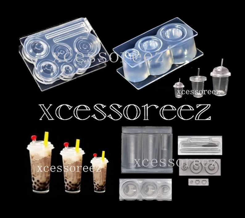 3D Silicone Dollhouse Miniature TO GO CUPS Molds 3 Sizes w/Lids and Straws, 2 styles available on this listing. image 1