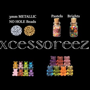 Dollhouse Miniature Candies: 3mm Pearlized Metallic Beads, Pastels and Brights M&M Candy Jars and Gummy Bears for Candies, ect.