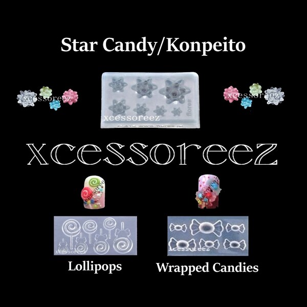 Dollhouse Miniature Faux Candy Molds: Star Candy Konpeito, Lollipops, Wrapped Candies, Nail Art, Jewelry, ect.