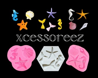 Ocean #2 Food Grade Silicone Molds, Seashells, Seahorse, Starfish, ect. for Fondant, Gumpaste, Chocolate, ect. or other casting crafts
