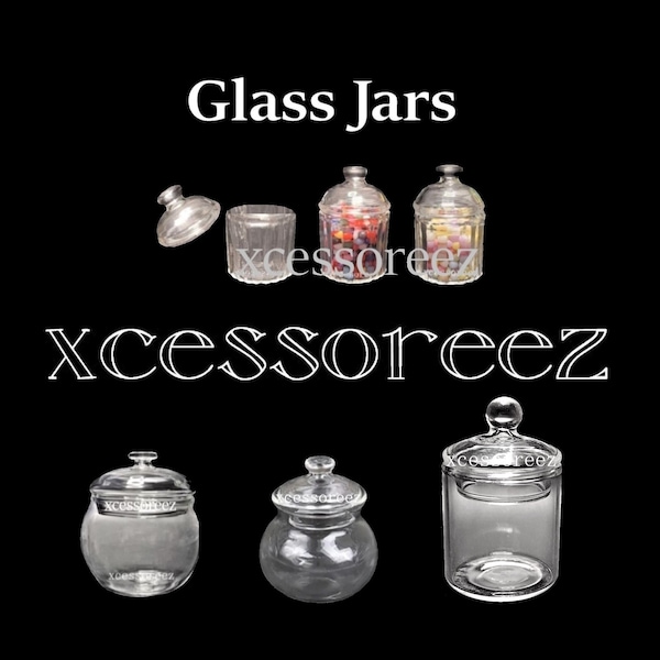 Dollhouse Miniature Clear Glass  COOKIE / CANDY JARS, Treats, ect.