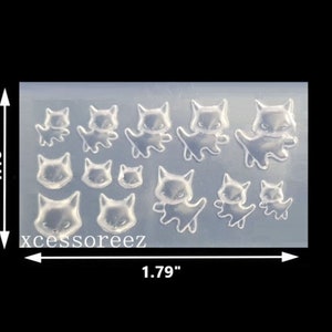 Puede incluir: Molde de silicona transparente con 12 cavidades en forma de gato. El molde mide 1,79 pulgadas de ancho y 1,10 pulgadas de alto. El molde est&aacute; dise&ntilde;ado para hacer manualidades de resina.