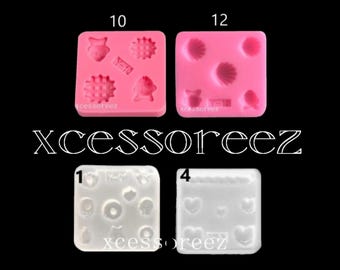 Dollhouse Miniature PINK & TRANSPARENT Faux Food Molds; Bread, Cookies, Fish Crackers, Cinnamon Buns, for Nail Art, Jewelry, ect.