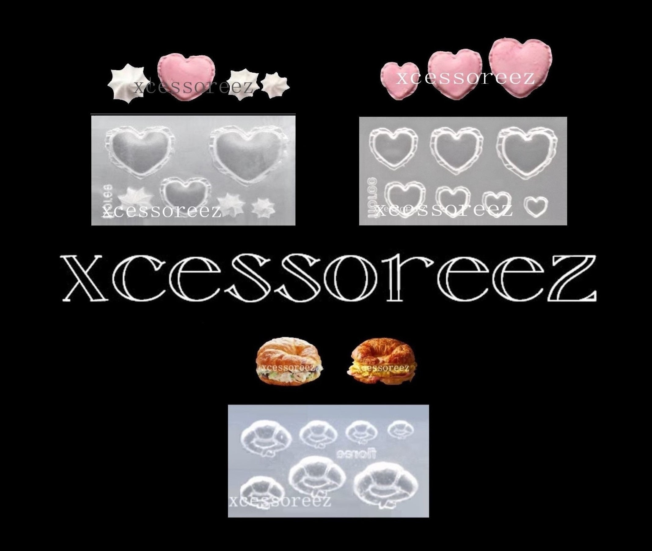 HIGHLY DETAILED Dollhouse Miniature Heart Macaroon with or w/o Cream Swirls & Crabby Croissants Faux Food Molds for Casting Crafts.