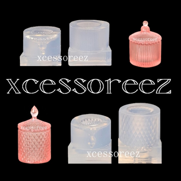 3D Dollhouse Miniature Silicone Sm Fluted & Lg Diamond Jar Molds, Vanity, Candy, Treats, Cookies, ect.