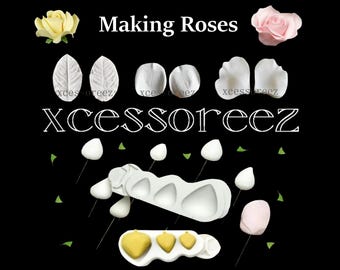 Food Grade Silicone Rose Leaf and Flower Petal Veiners, Cones w/Thorns Mold for Casting Crafts, Clay, Fondant, Gum paste, Chocolate, ect.