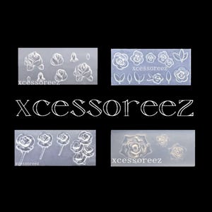 May include: Four sheets of clear silicone with raised designs of roses and leaves. The sheets are for nail art and can be used to create 3D designs on nails.