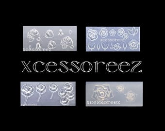 Asst Silicone ROSE Nail Molds: Rose Bud, Long Stem, Asst Roses w/Leaves for Jewelry, Dollhouse, ect.