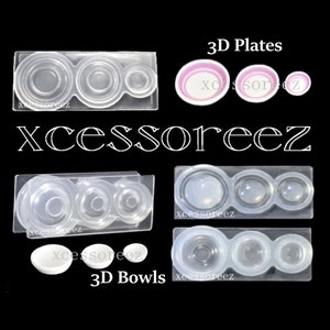 3D Dollhouse Miniature Silicone Plates & Bowls Molds for casting crafts.