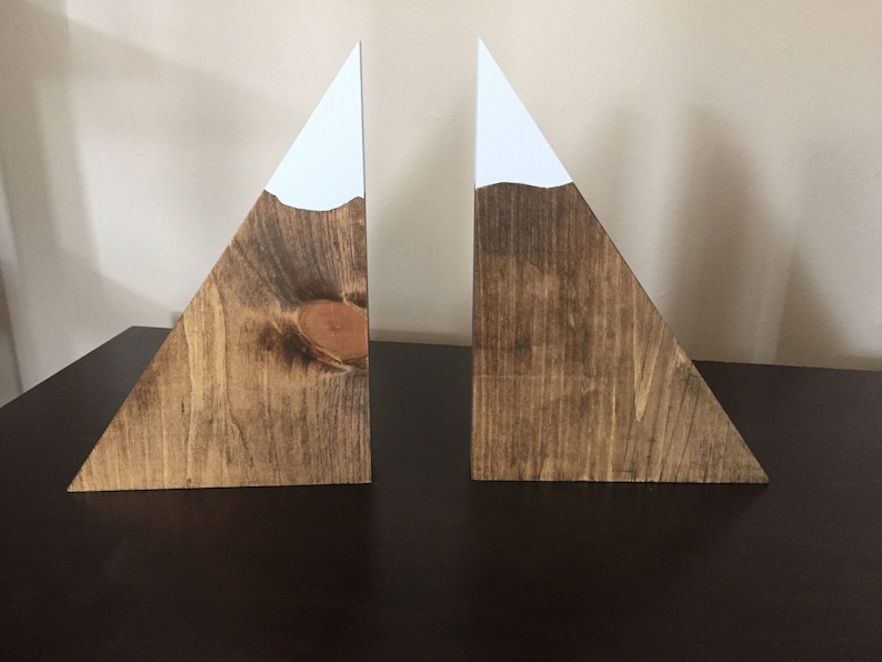 Large Set of Mountain Bookends, Wood Mountain Bookends / Wood Bookends / Mountain Decor / Snow Peak Bookends / Mountain Peak Bookends image 1