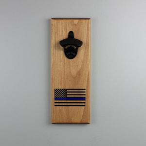 Thin Blue Line Hanging Bottle Opener, Police Hanging Bottle Opener, Wall Mount Bottle Opener, Wedding Gift, Groomsmen Gift, Man Cave