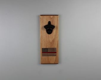 Thin Red Line Flag Bottle Opener - Firefighter Gift, Man Cave Decor
