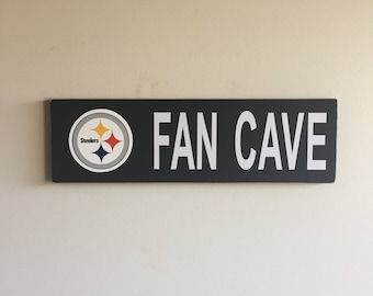Pittsburgh Steelers Fan Cave Wood Sign: Handmade Team Decor (15x4.5")