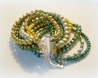 MULTI STRAND BRACELET - golds, yellows and greens