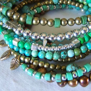 MULTI STRAND BRACELET ... turquoise and brown image 3