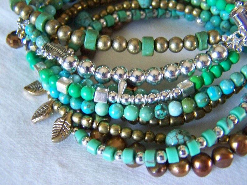 MULTI STRAND BRACELET ... turquoise and brown image 3