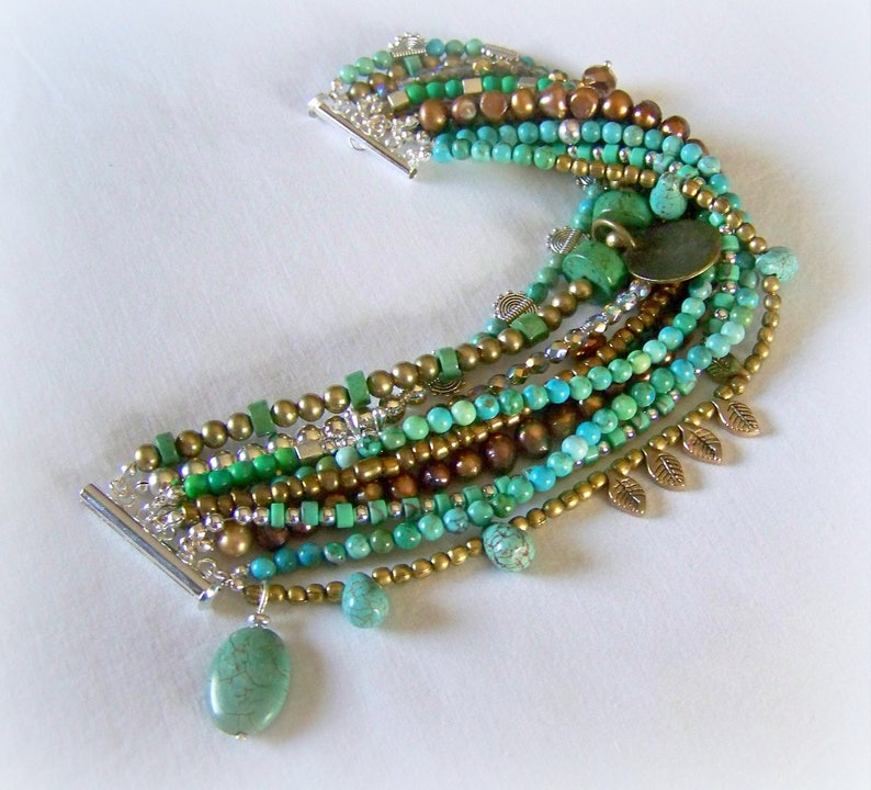 MULTI STRAND BRACELET ... turquoise and brown image 5