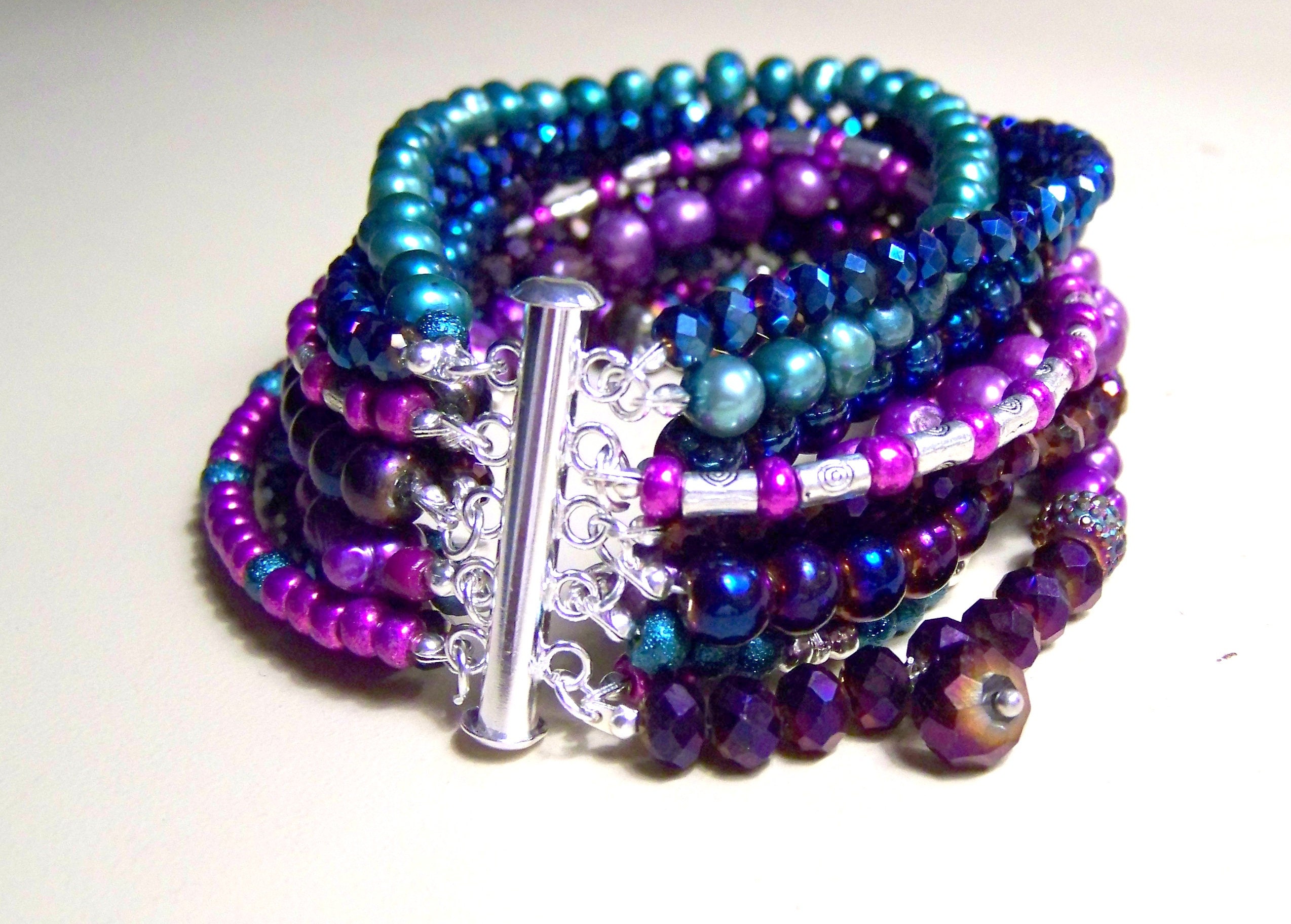 MULTI STRAND BRACELET Shades of Purple, Blue and Turquoise Etsy