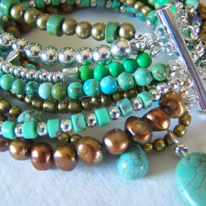 MULTI STRAND BRACELET ... turquoise and brown image 1