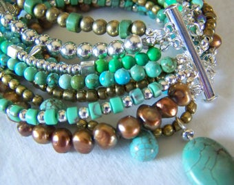 MULTI STRAND BRACELET ... turquoise and brown