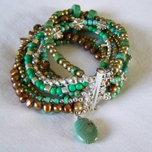 MULTI STRAND BRACELET ... turquoise and brown image 4