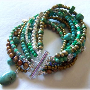 MULTI STRAND BRACELET ... turquoise and brown image 2