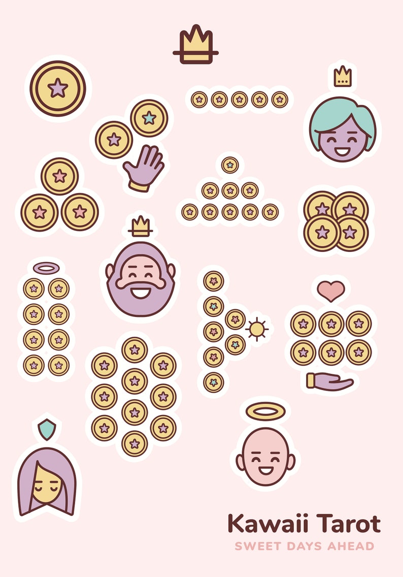 kawaii tarot stickers printables perfect for journal cute etsy