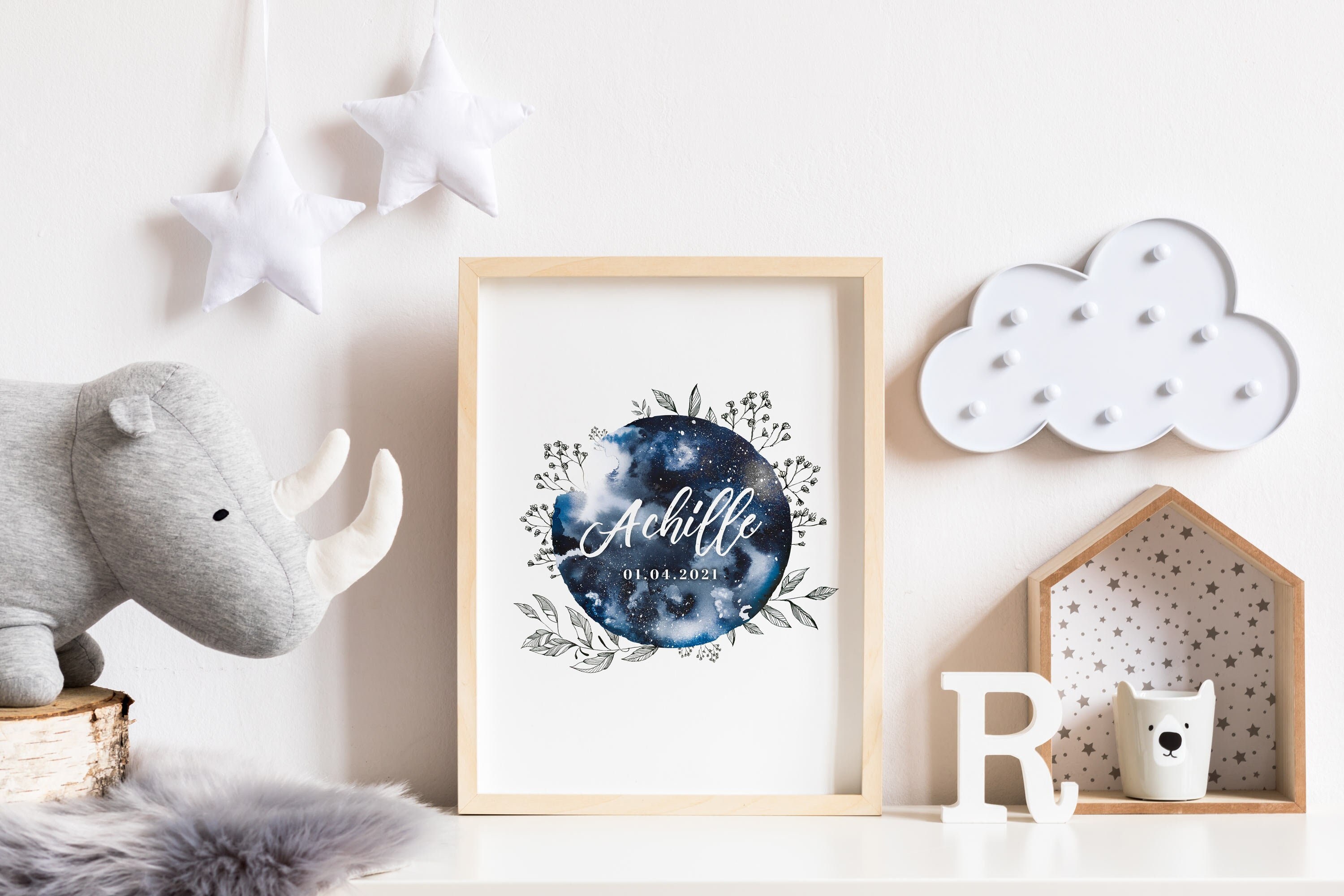 Affiche Personnalisée Lune Aquarelle Chambre Enfant