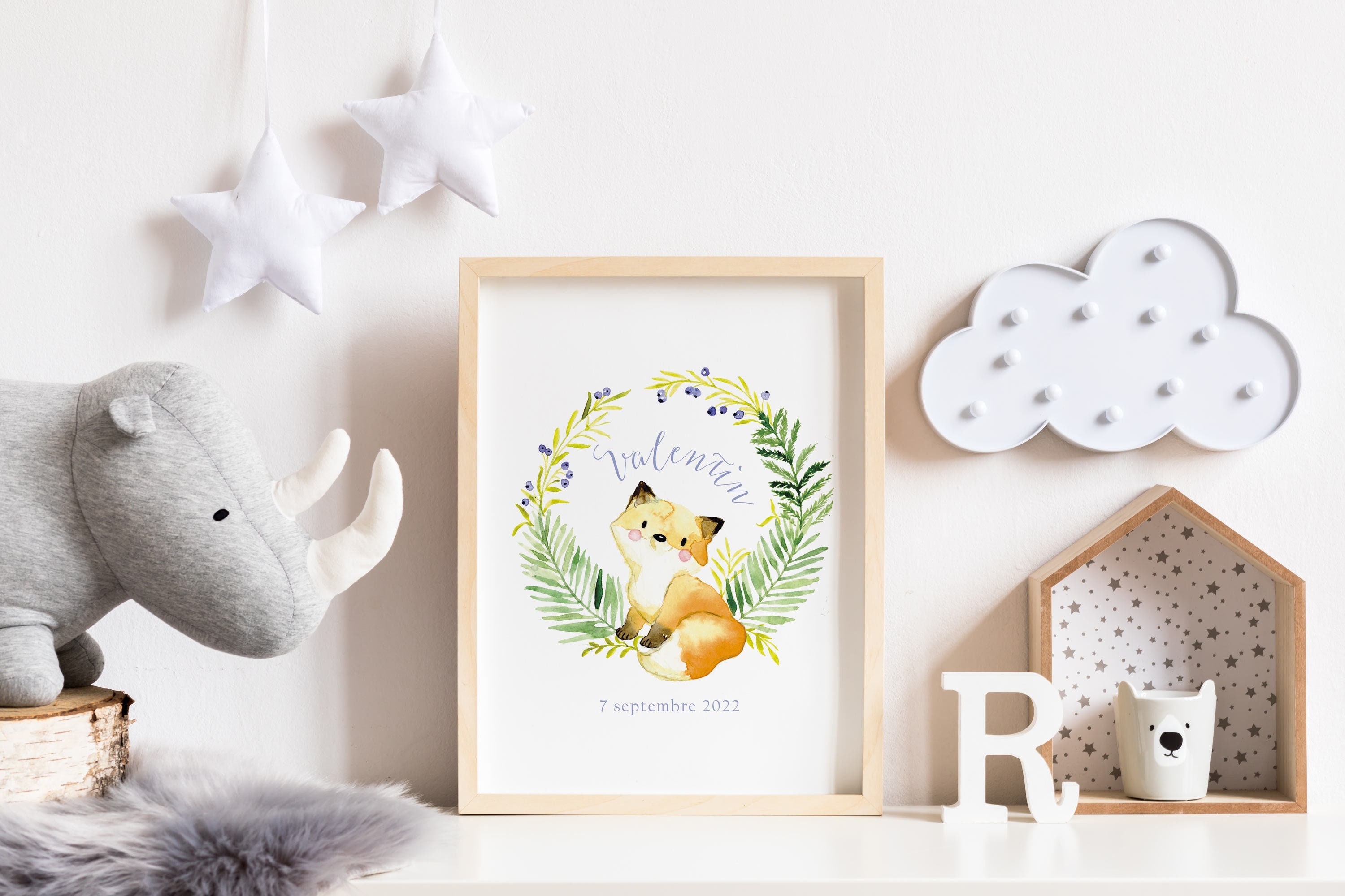 Affiche Personnalisée Couronne Végétale et Renard Aquarelle