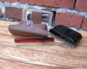 Vintage Mens Grooming Set Clothes Brushes With Nylon Fibre Grooming Kit Men 39 s brushes white Mirror Brushes in Brown Case Made In England