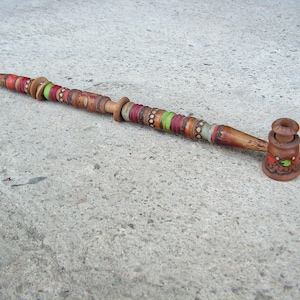 Pipe long pyrographed NOS Vintage color wood handmade Pipe tobacco detachable Hand carved lovely pipe Collector&#39;s Pipe 2 parts