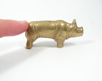 Antyczny piękny mosiężny nosorożec Figurka nosorożca długość Mała metalowa statuetka nosorożca Metalowe zwierzę Kolekcjonerska figurka nosorożca