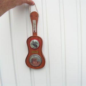 Vintage wooden thermometer Armenia, Retro wall thermometer guitar, Temperature measurement, Atmospheric pressure measuring instrument